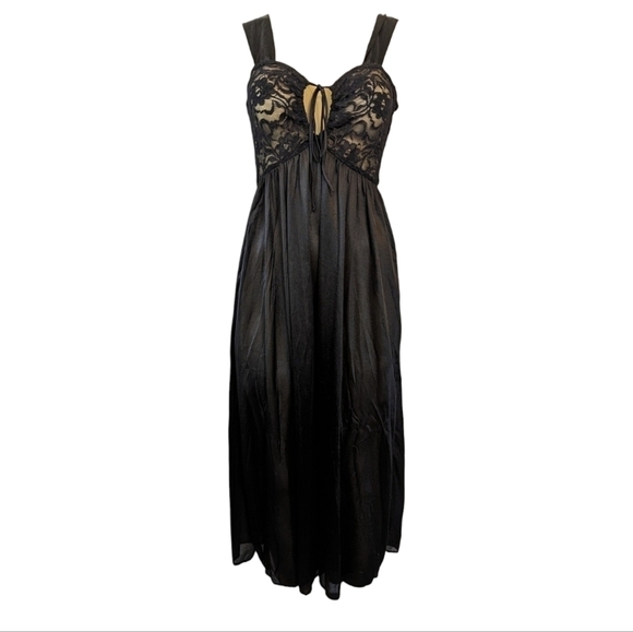 VintageBlack Keyhole Lace Negligee Slip Dress Tie